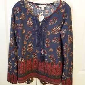 NWT Vintage America Peasant Top Blue Floral Lace